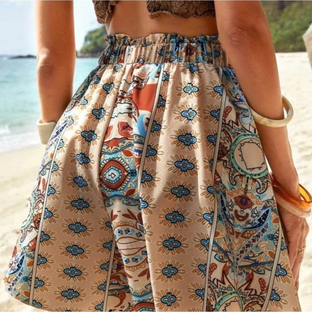 Boho flowy elastic high waist waist shorts - Picture 4 of 4